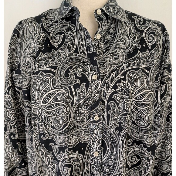 Lauren Ralph Lauren Womens 2X Non Iron Black Paisley Button Front Shirt - Picture 2 of 7